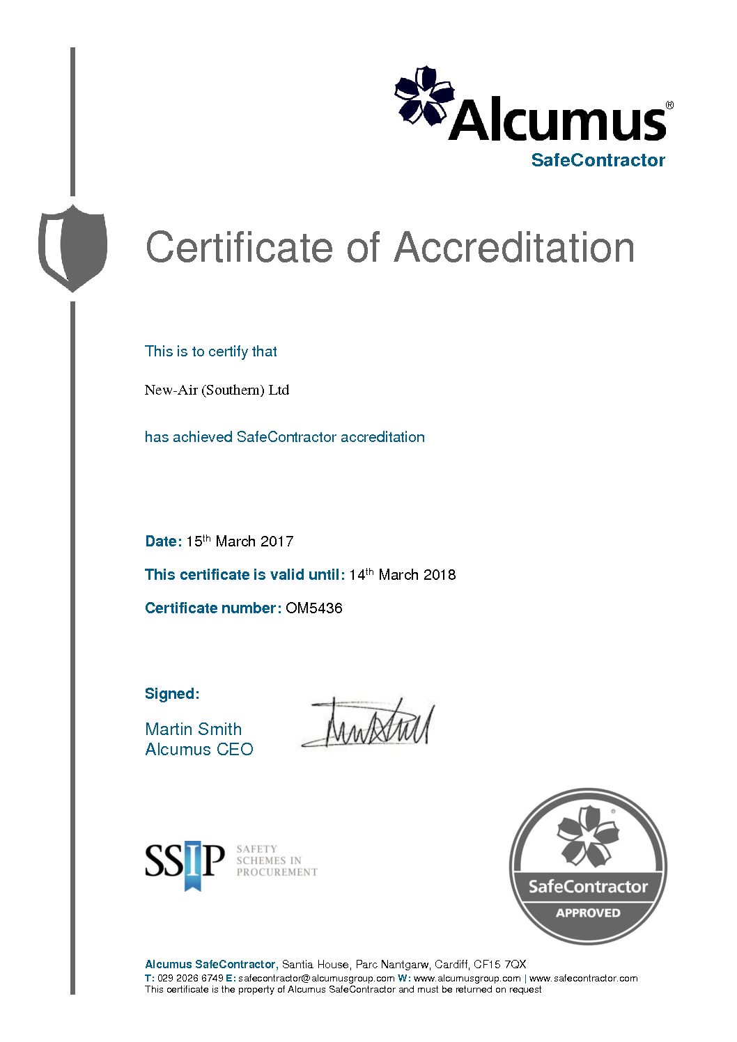 Safecontractor Cert Exp 14.03.18